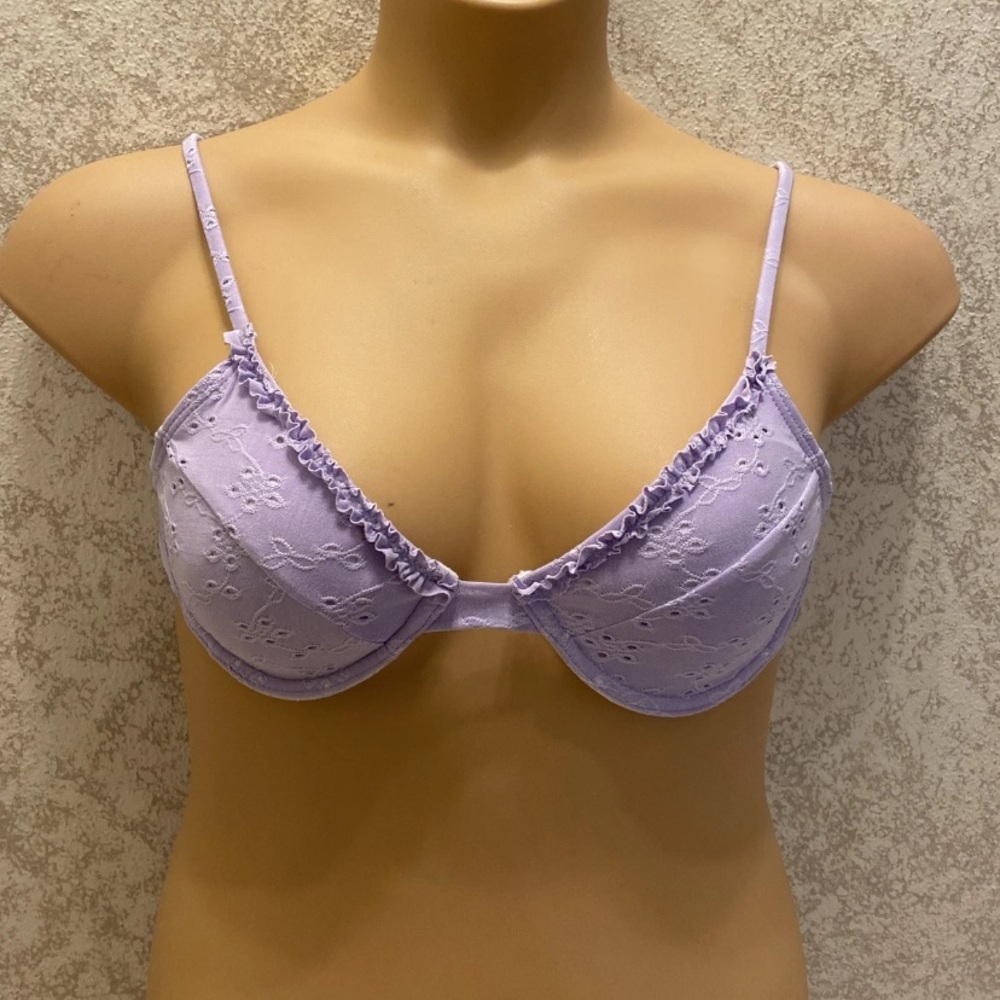 SHEIN Light Purple Eyelet Ruffle Bikini Top